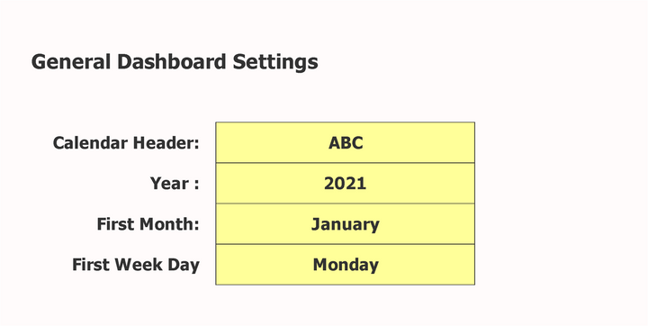 Excel Calendar Template Settings