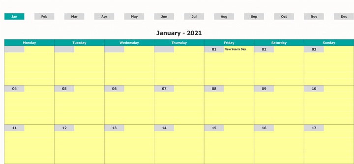 Excel Calendar Template Month By Days